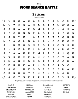 Printable Hard Sauces Word Search