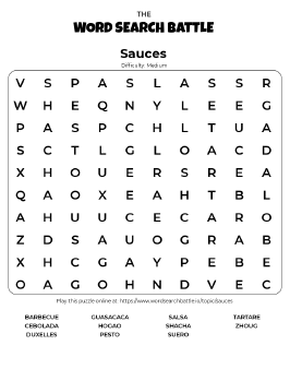 Printable Sauces Word Search