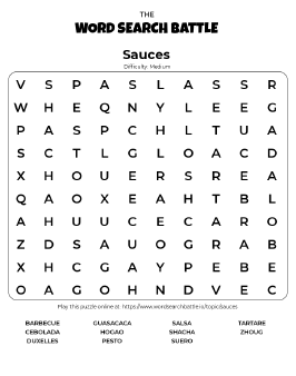 Printable Sauces Word Search Printable Sauces Word Search