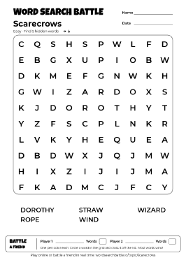 Printable Easy Scarecrows Word Search