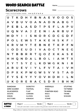 Printable Hard Scarecrows Word Search