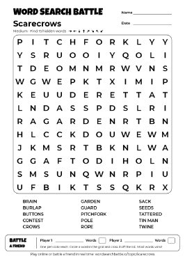 Printable Medium Scarecrows Word Search