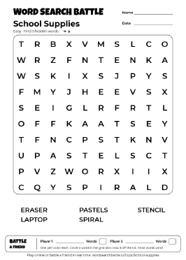 Printable School Supplies Word Search