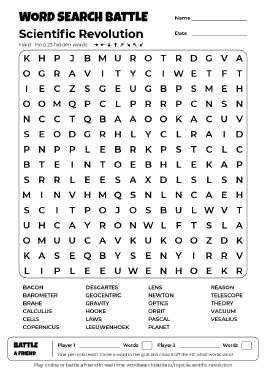 Printable Scientific Revolution Word Search