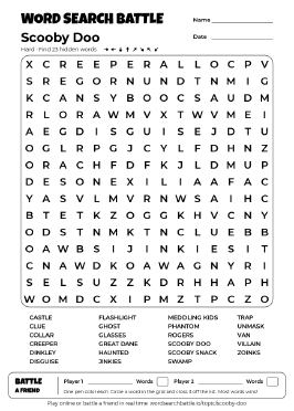 Printable Scooby Doo Word Search