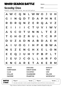 Printable Scooby Doo Word Search