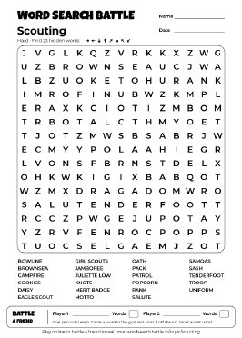 Printable Hard Scouting Word Search