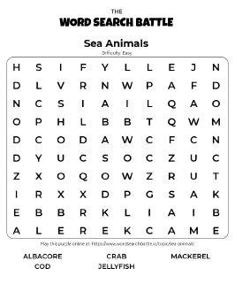 Printable Sea Animals Word Search