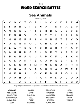 Printable Sea Animals Word Search