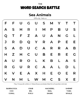 Printable Sea Animals Word Search Preview