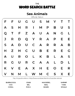 Printable Sea Animals Word Search