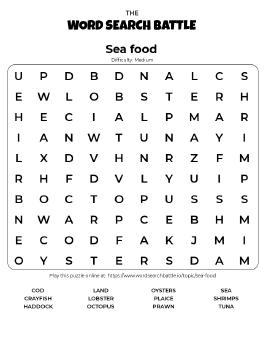 Printable Sea Food Word Search Printable Sea Food Word Search