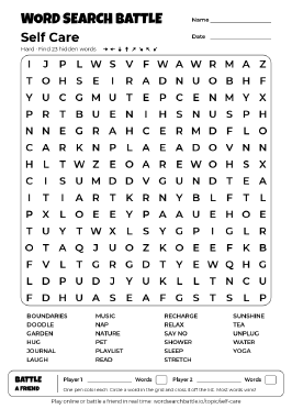 Printable Self Care Word Search