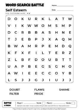 Printable Easy Self Esteem Word Search