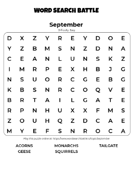 Printable September Word Search