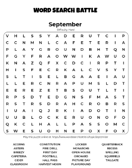 Printable September Word Search