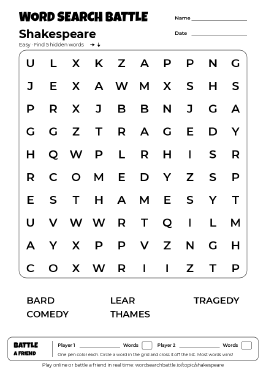Printable Easy Shakespeare Word Search