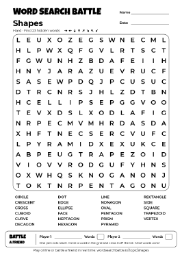 Printable Shapes Word Search