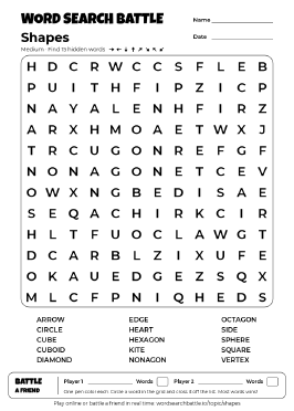 Printable Shapes Word Search