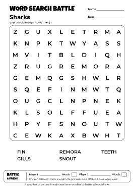 Printable Easy Sharks Word Search