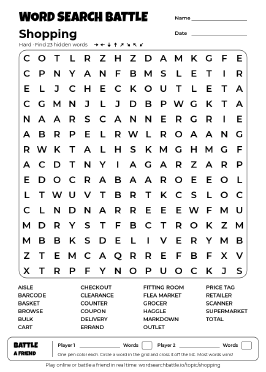 Printable Shopping Word Search