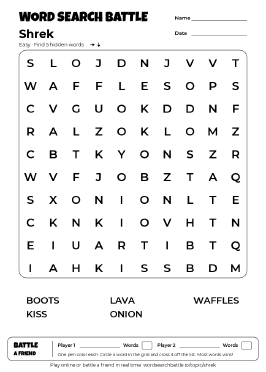 Printable Easy Shrek Word Search
