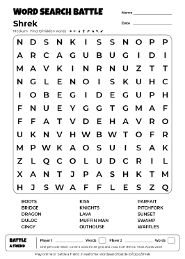 Printable Medium Shrek Word Search
