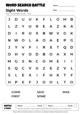Printable Easy Sight Words Word Search