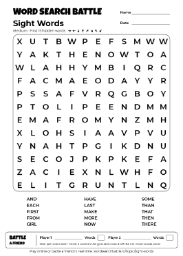 Printable Medium Sight Words Word Search