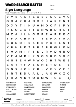 Printable Sign Language Word Search