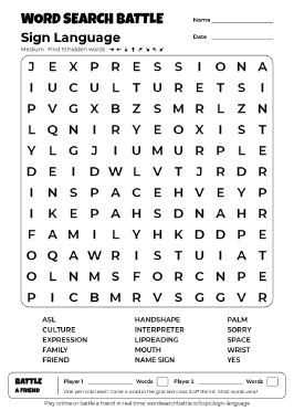 Printable Sign Language Word Search