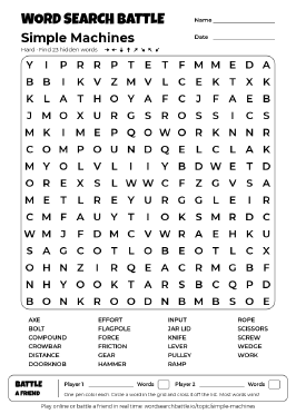 Printable Simple Machines Word Search