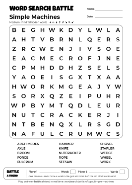 Printable Simple Machines Word Search