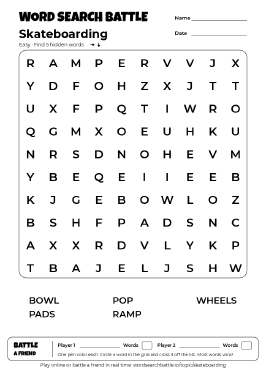 Printable Skateboarding Word Search