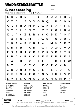 Printable Skateboarding Word Search
