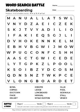 Printable Skateboarding Word Search