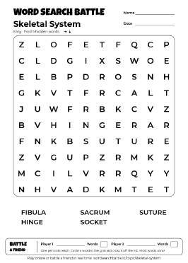 Printable Easy Skeletal System Word Search