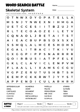 Printable Hard Skeletal System Word Search