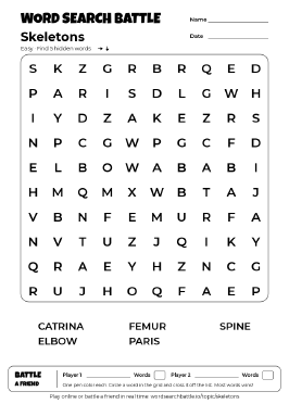 Printable Skeletons Word Search