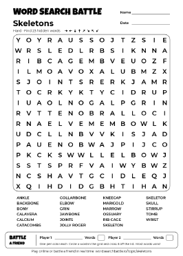 Printable Skeletons Word Search
