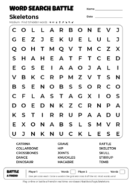Printable Skeletons Word Search