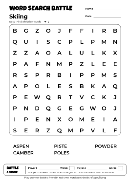 Printable Skiing Word Search