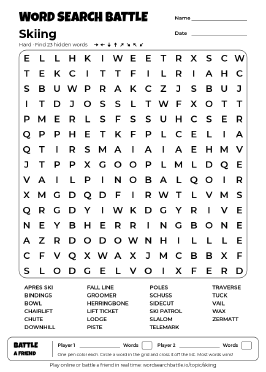 Printable Skiing Word Search