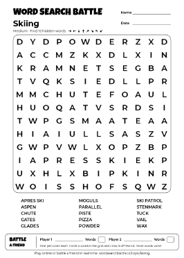 Printable Skiing Word Search