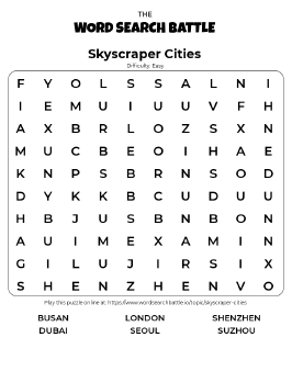 Printable Easy Skyscraper Cities Word Search