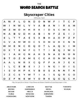 Printable Skyscraper Cities Word Search