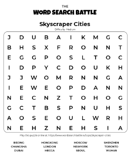 Printable Skyscraper Cities Word Search