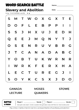 Printable Slavery and Abolition Word Search