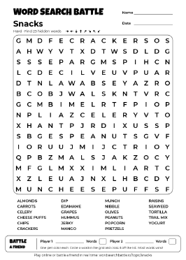 Printable Hard Snacks Word Search
