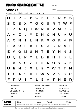 Printable Medium Snacks Word Search